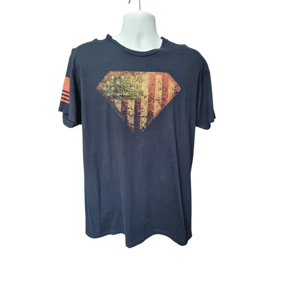 Grunt Style Superman America T‑Shirt L Blue Patriotic Graphic Tee Men’s - Picture 10 of 12